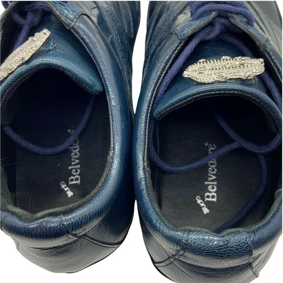 Studio Belvedere Sneakers Shoes Mens Size 8 M Bene Navy Blue Ostrich Lace Up - Picture 9 of 11